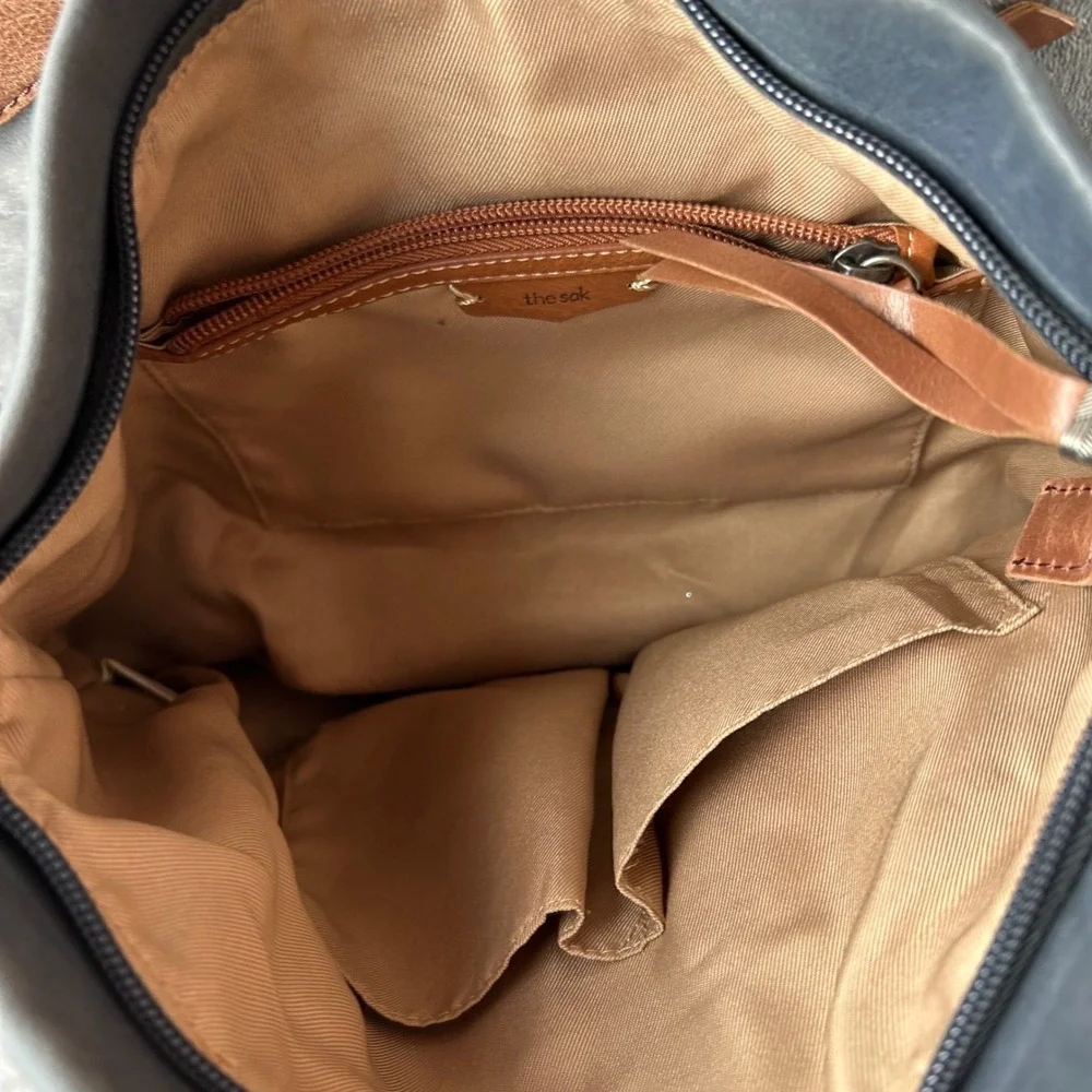 The Sak Ashland Leather Hobo Bag Slate Blue Tan Tassel Shoulder Bag‎ 1000076252